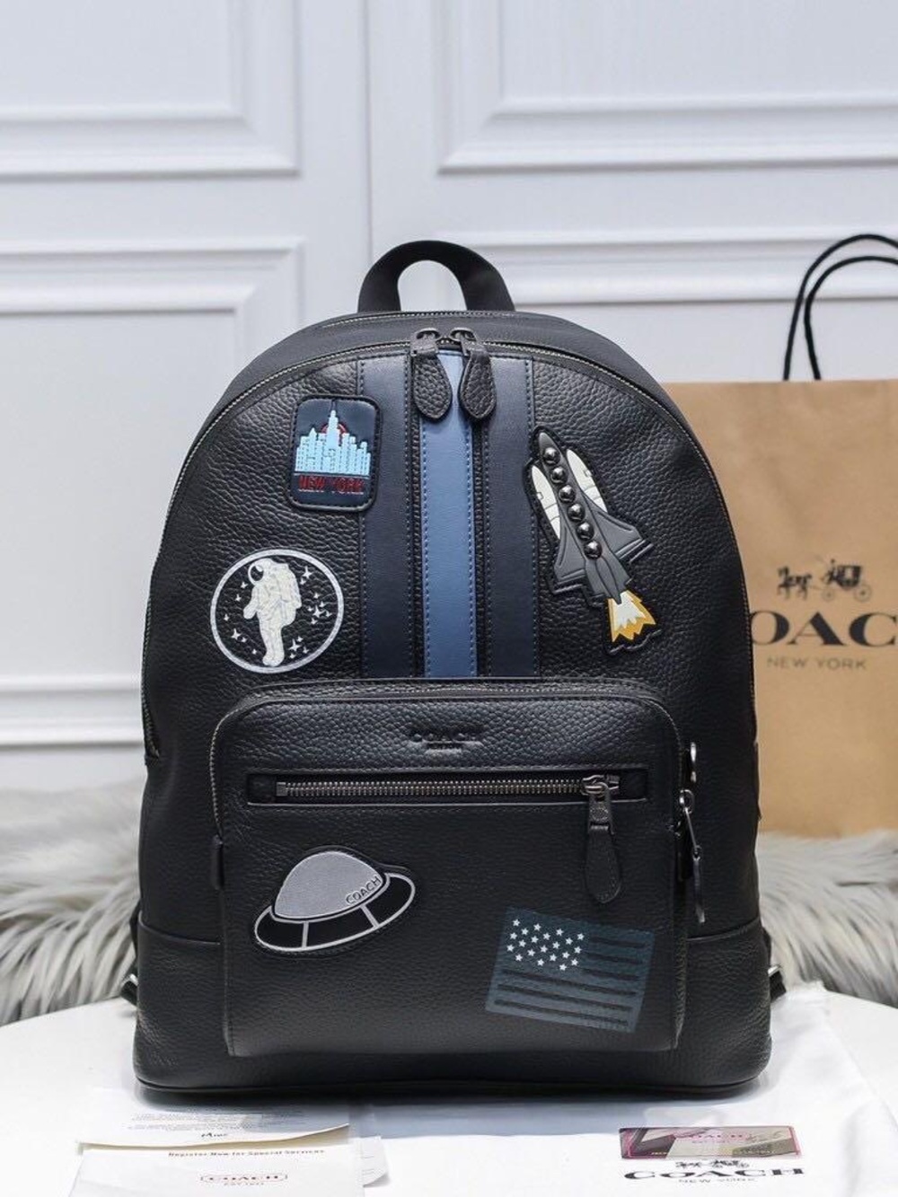 COACH X NASA WEST BACKPACK VARSITY STRIPE SPACE PATCHES